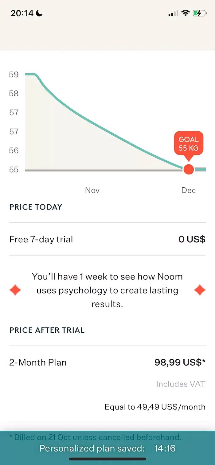 A mobile paywall by Noom Healthy Weight Loss from Adapty's collection