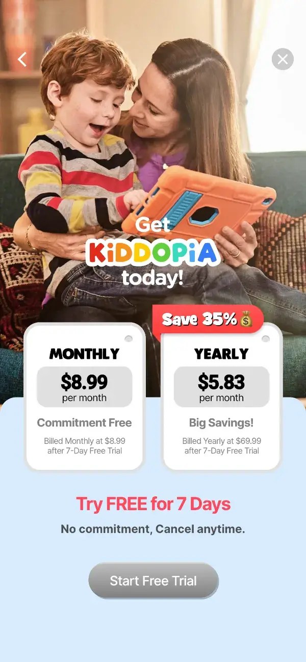 A mobile paywall by Kiddopia from Adapty's collection