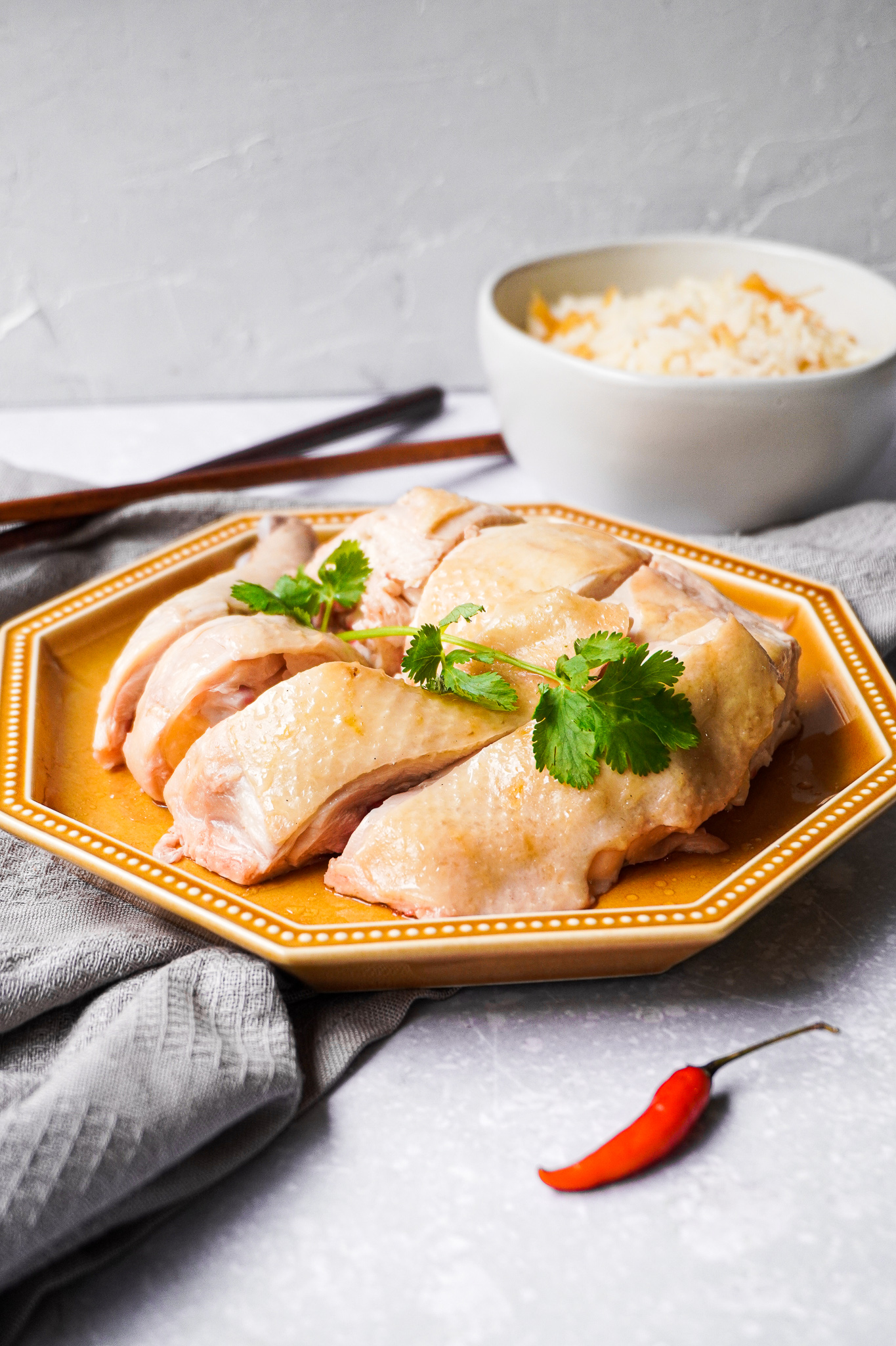 Hainanese Chicken Rice with Chili Sauce A Dash of Soy