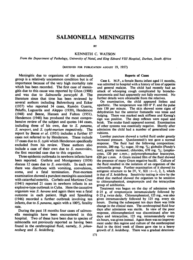 Salmonella Meningitis Archives of Disease in Childhood