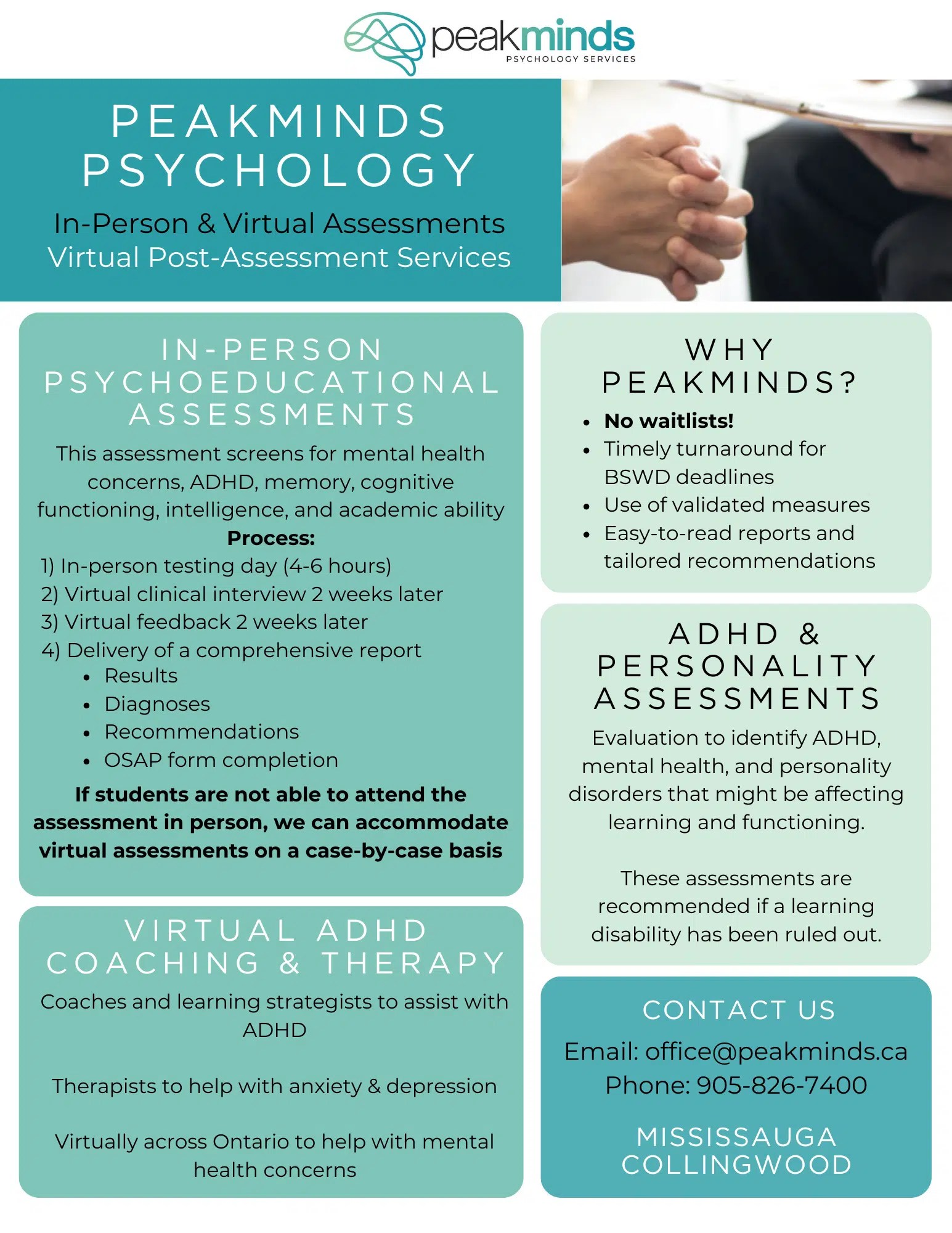 ADHD Diagnostic Evaluations, Comprehensive Assessments and Treatment