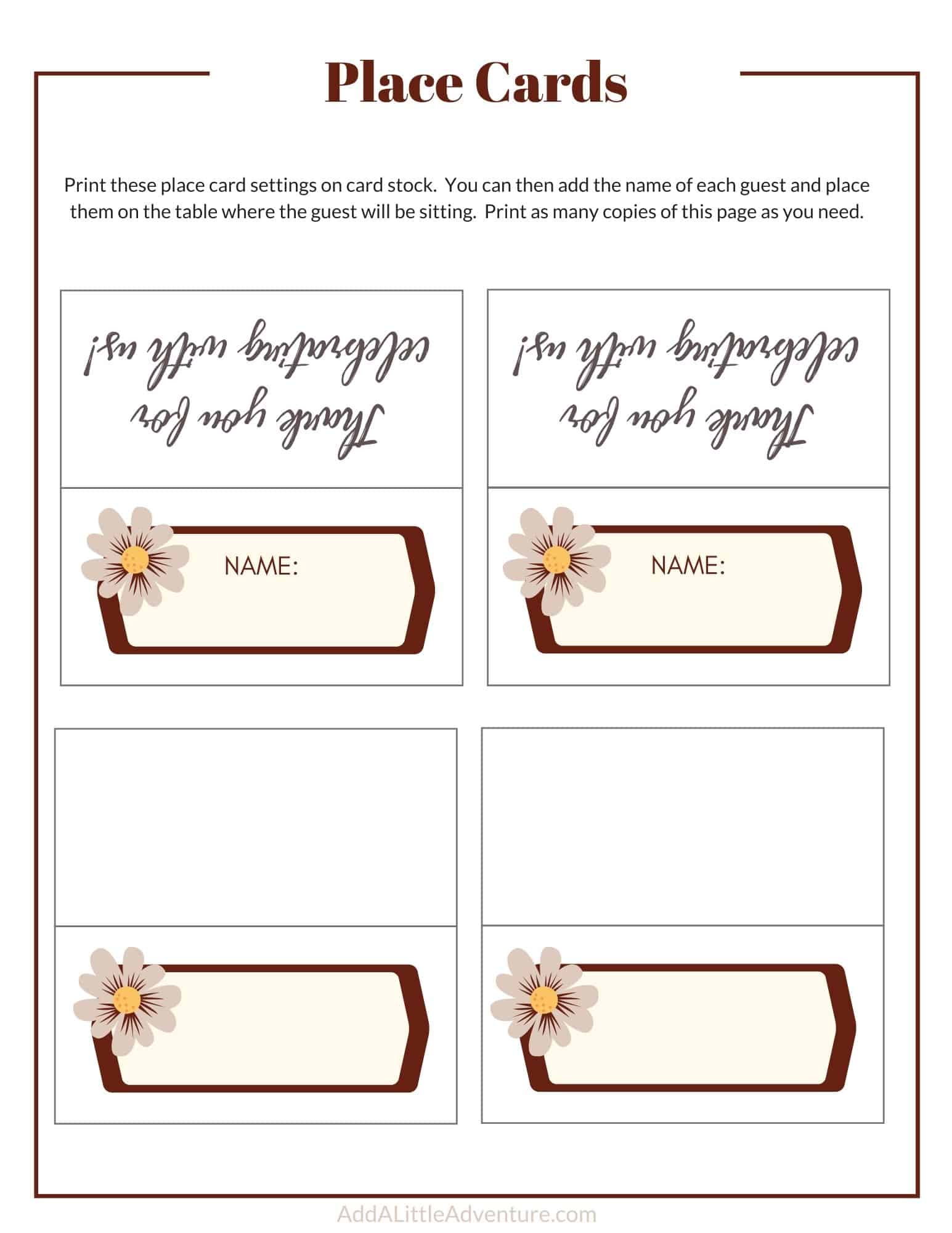 Printable Place Cards - Add A Little Adventure
