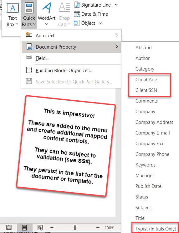 Using Document Property Content Controls and Other Mapped Content