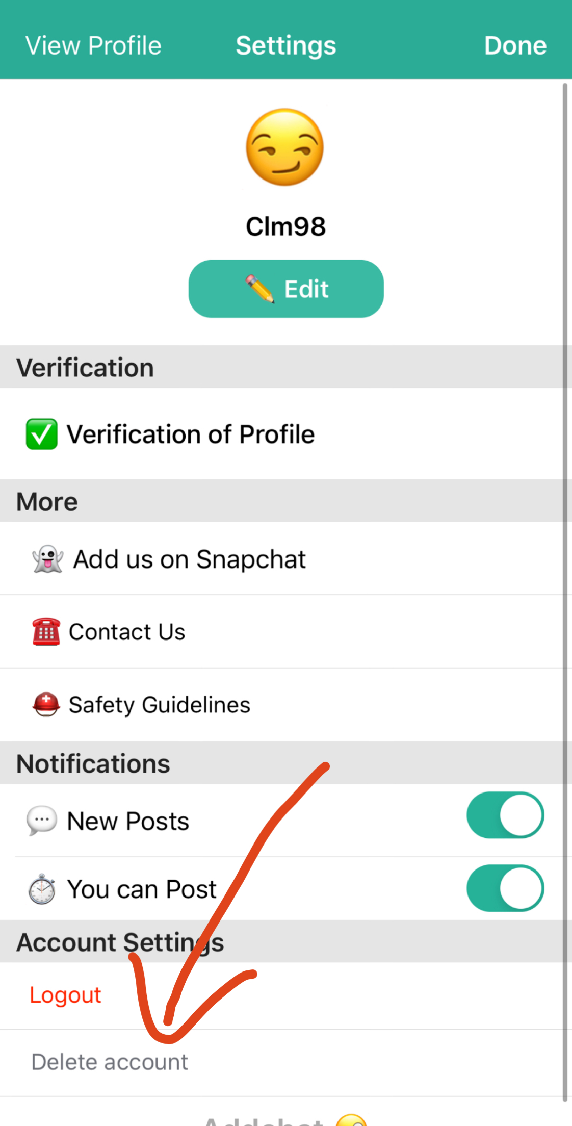 Delete Account Addchat