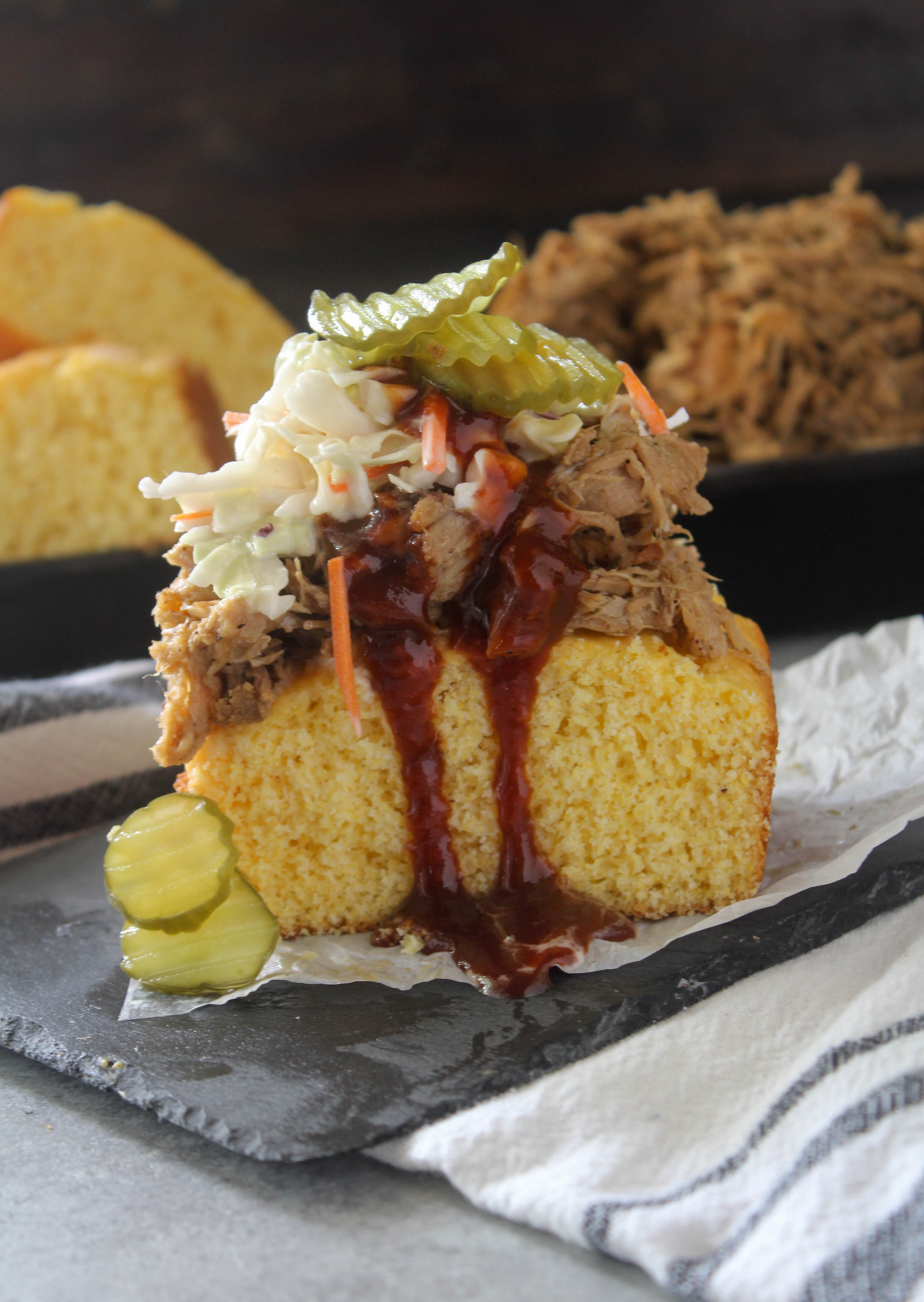 Easy Pulled Pork Cornbread Stack - addicted to recipes