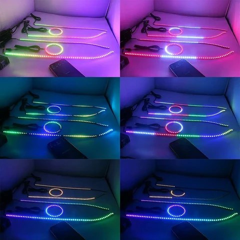RGB Angel Eye Headlights For 2015-2020 Dodge Charger RGB Color Change