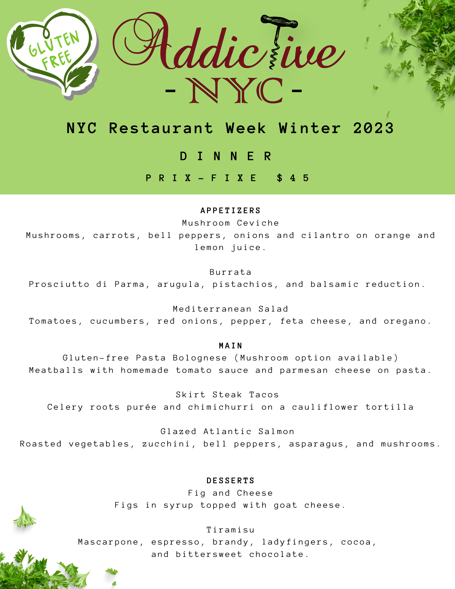 AddictiveNYCRestaurantWeekWinter2023Dinner Addictive NYC