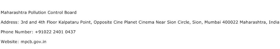 Maharashtra Pollution Control Board Address, Contact