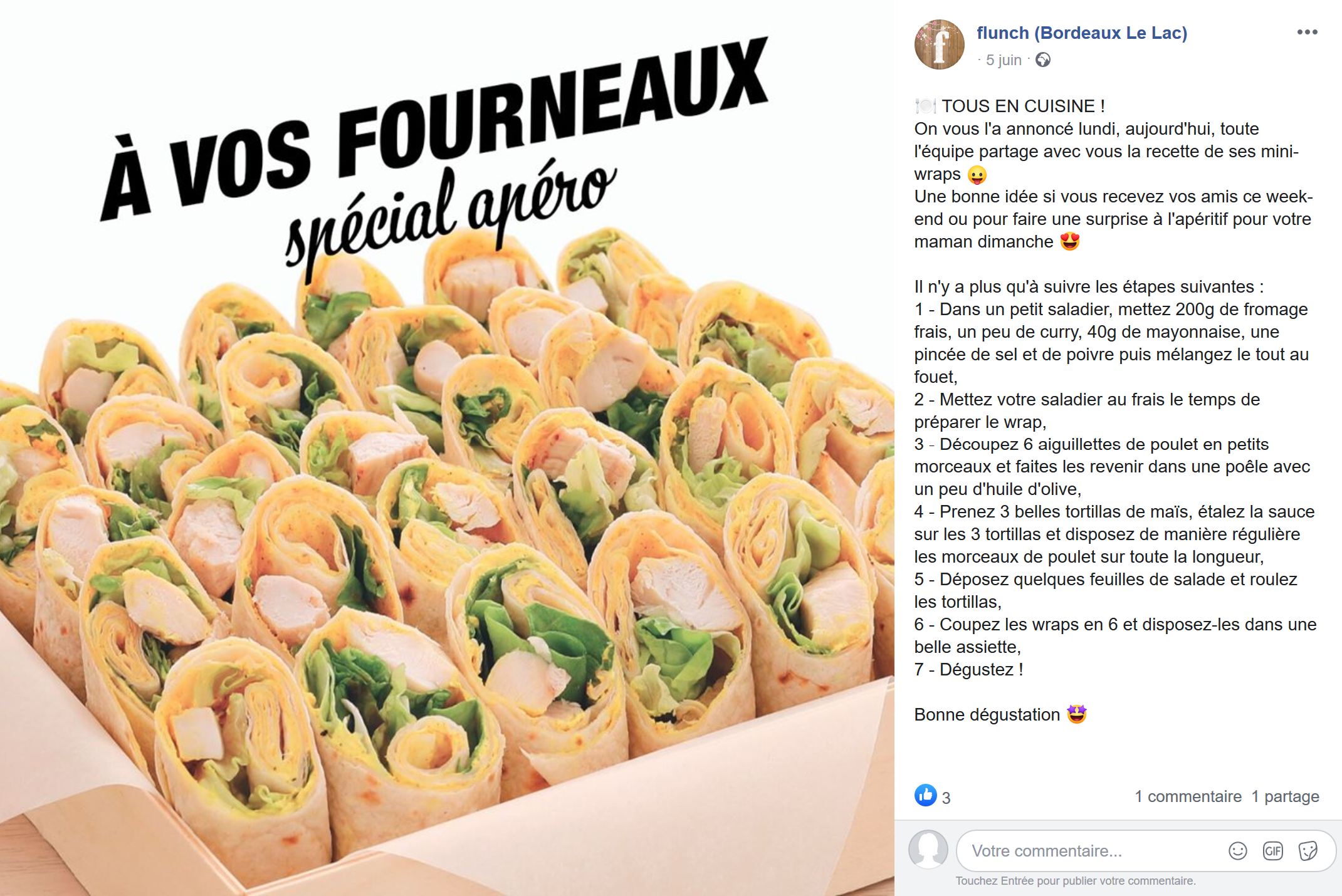 Animation de la page Facebook Flunch Bordeaux Lac