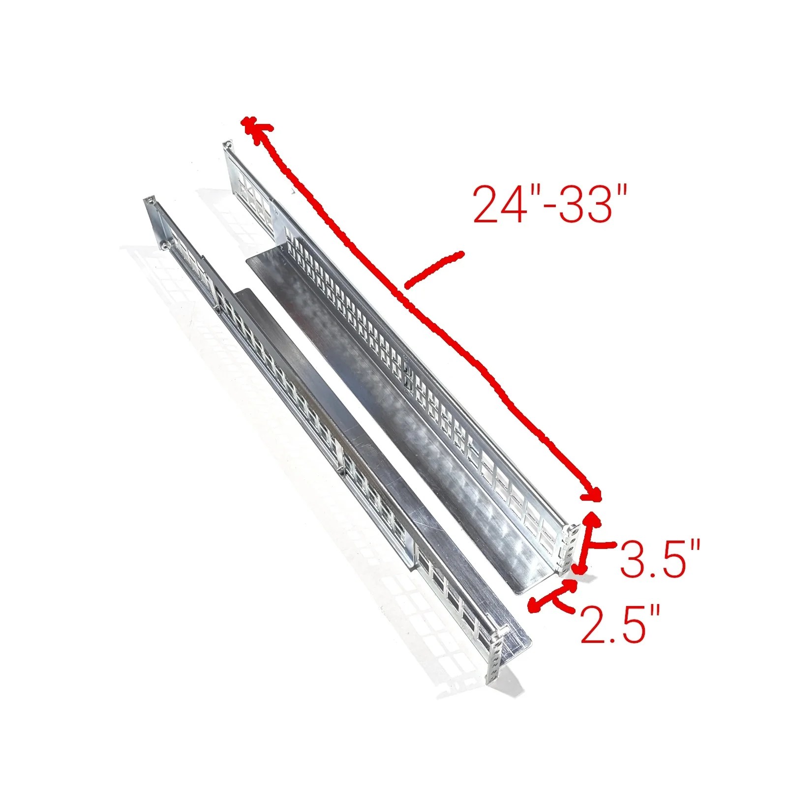 2U Static Rack Mount Shelf Rails 24″ 33″ Adjustable Depth x 3.5″ x 2.
