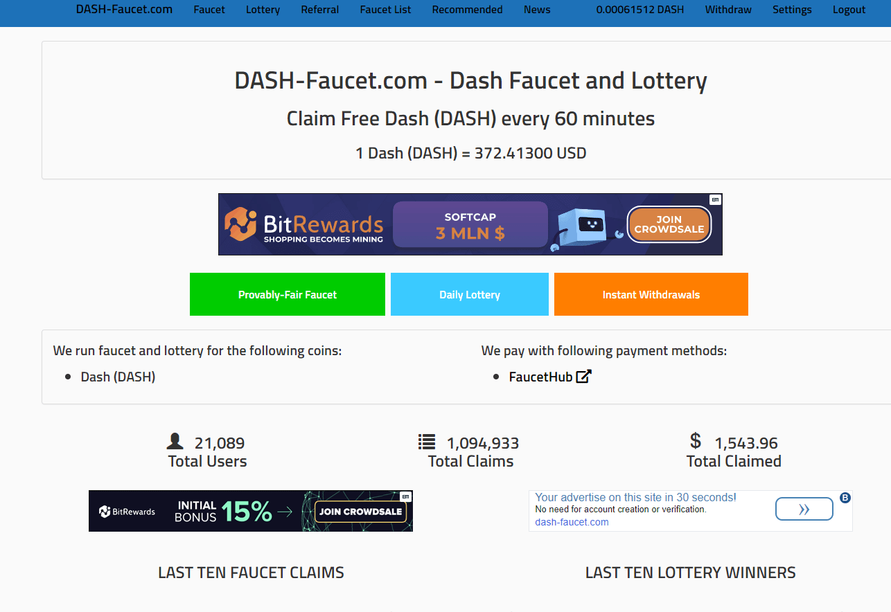 DashFaucet ist ein Faucet zum gratis DASH verdienen