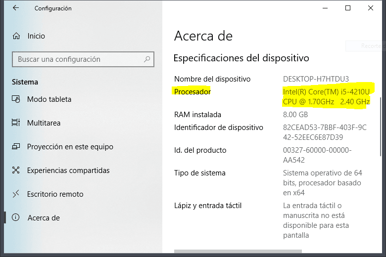 Cómo saber qué procesador tiene mi PC Windows 10 (velocidad