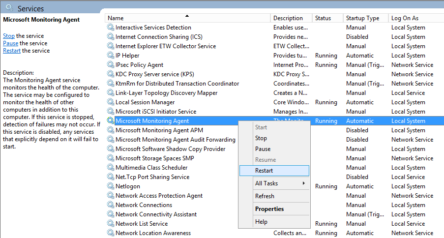 Service networking restart. Microsoft monitoring agent. mt agent service. отключение local service. location system services.