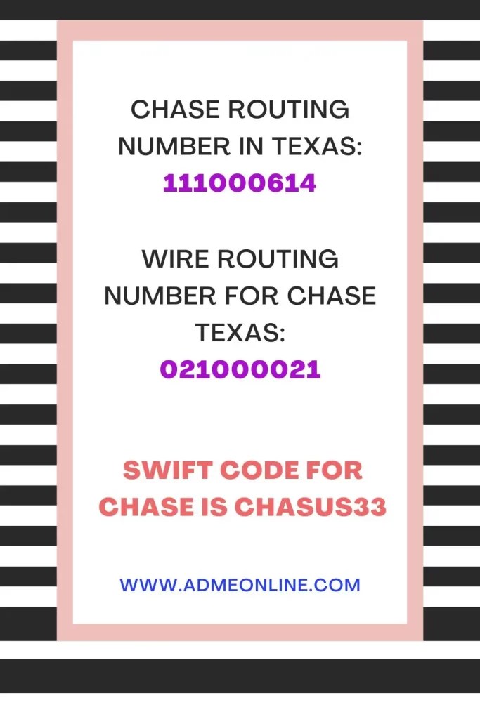 Chase Routing Number in Texas 111000614 Routing