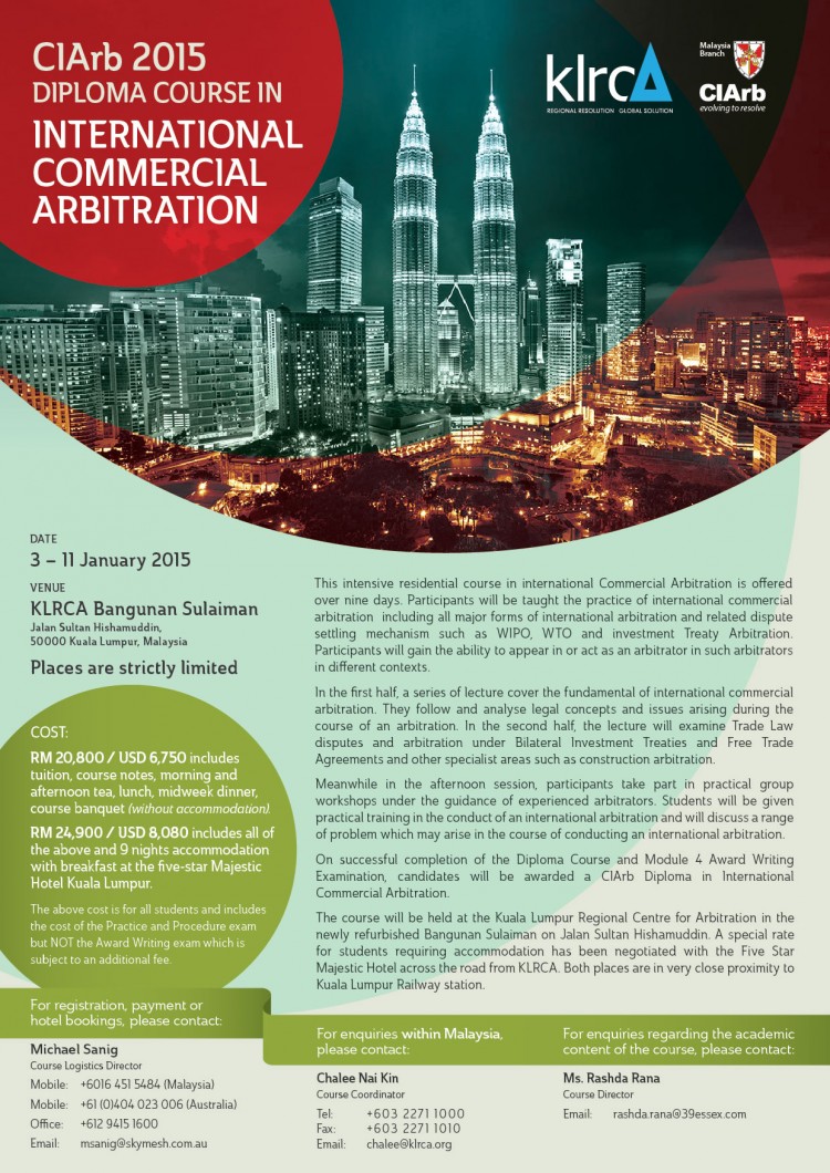 AIAC CIArb 2015 Diploma Course in International Commercial Arbitration