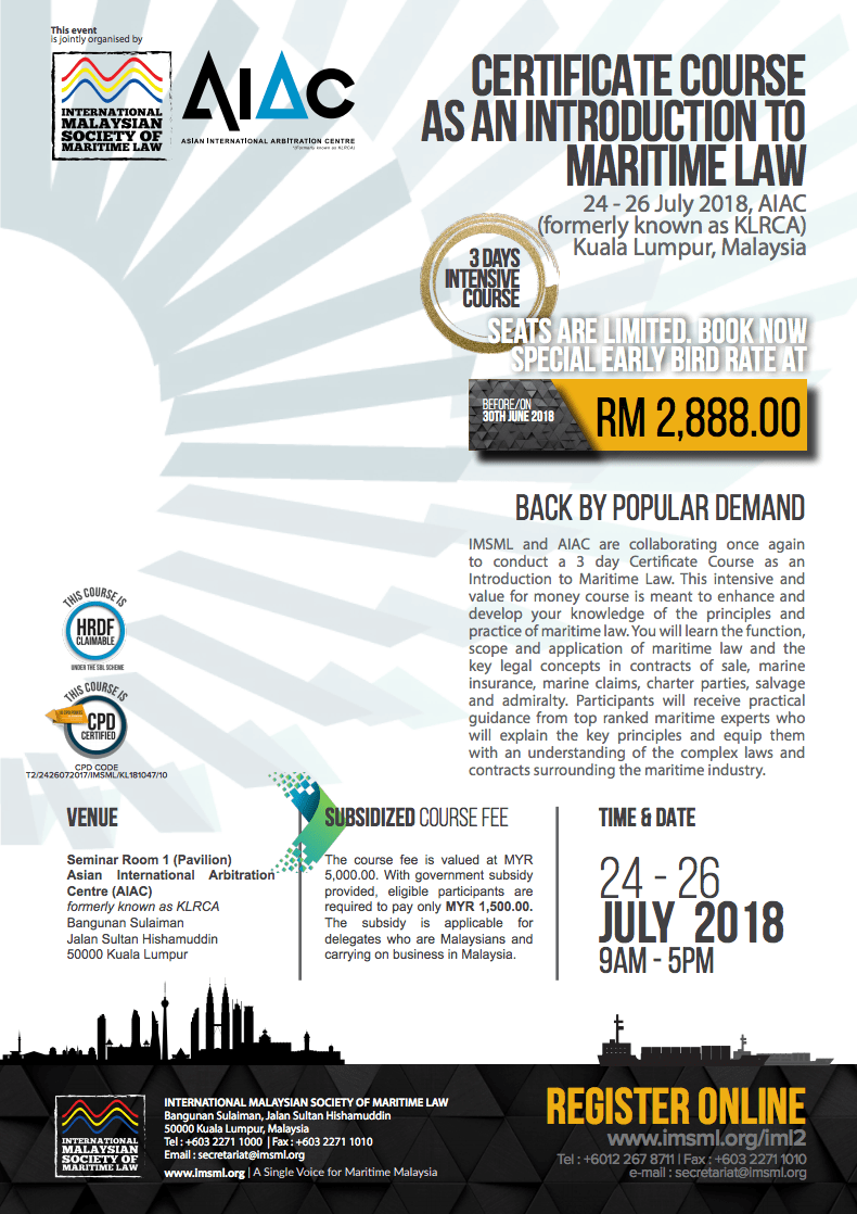 AIAC Certificate Course as an Introduction to Maritime Law