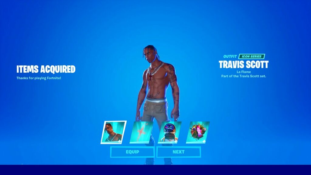 Travis Scott Fortnite skin (Image via YouTube)