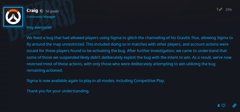 Blizzard talks about the Overwatch 2 Sigma flying bug (Image via Blizzard Entertainment)