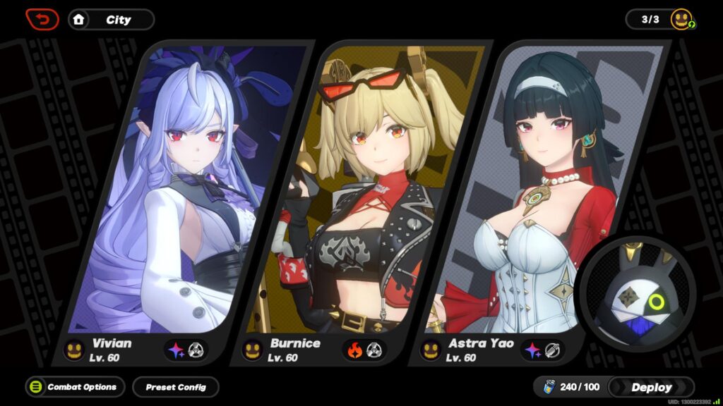 A sample ZZZ team featuring Vivian, Burnice, and Astra Yao. (Screenshot via esports.gg)