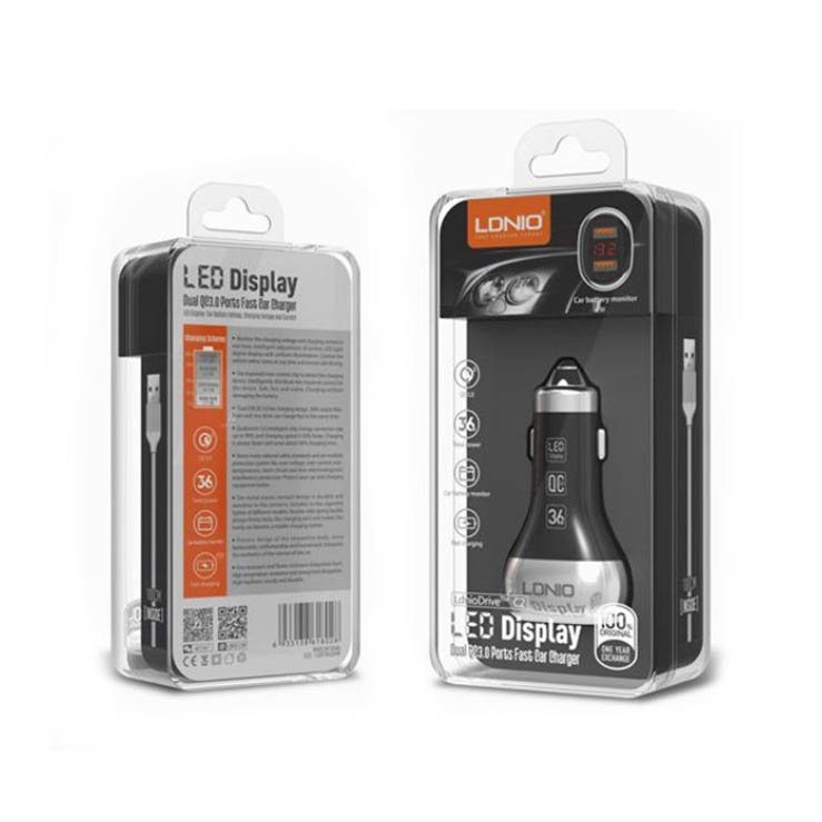 LDNIO C2 36W LED Display Dual Qc3.0 Ports Car Fast Charger