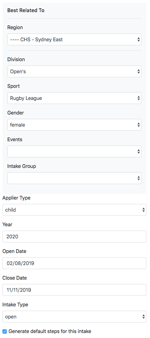Intakes – DashAdmin