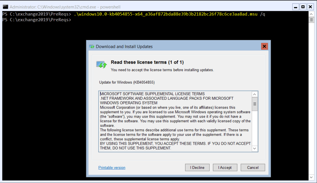 Install Exchange Server 2019 (Preview) on Windows Server 2016 Core