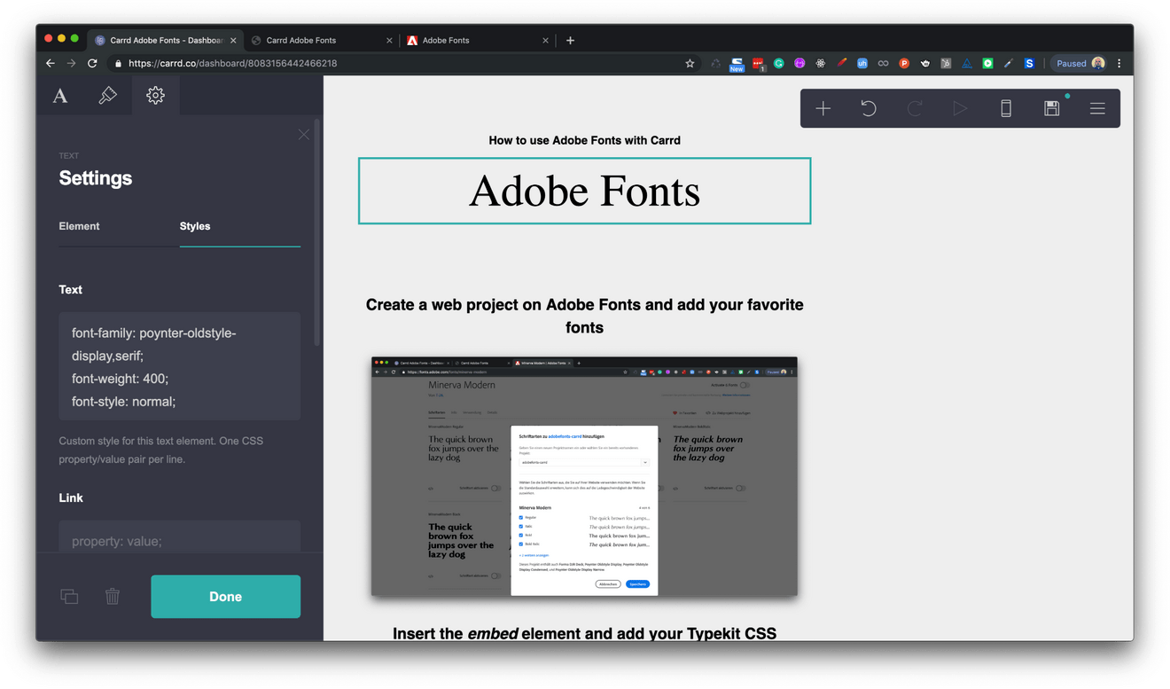How to use Adobe Fonts / Typekit within Carrd