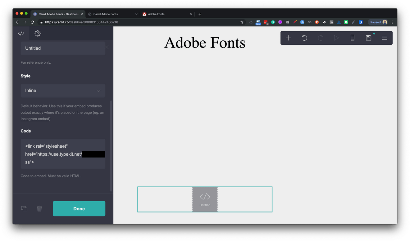 How to use Adobe Fonts / Typekit within Carrd