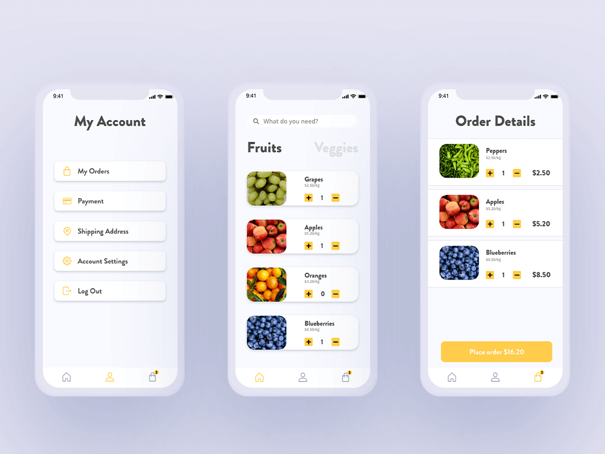 Fruit Delivery App Free XD Resource Adobe XD Elements