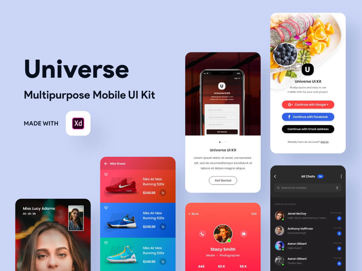 Multipurpose Mobile UI Kit Free XD Resource Adobe XD Elements