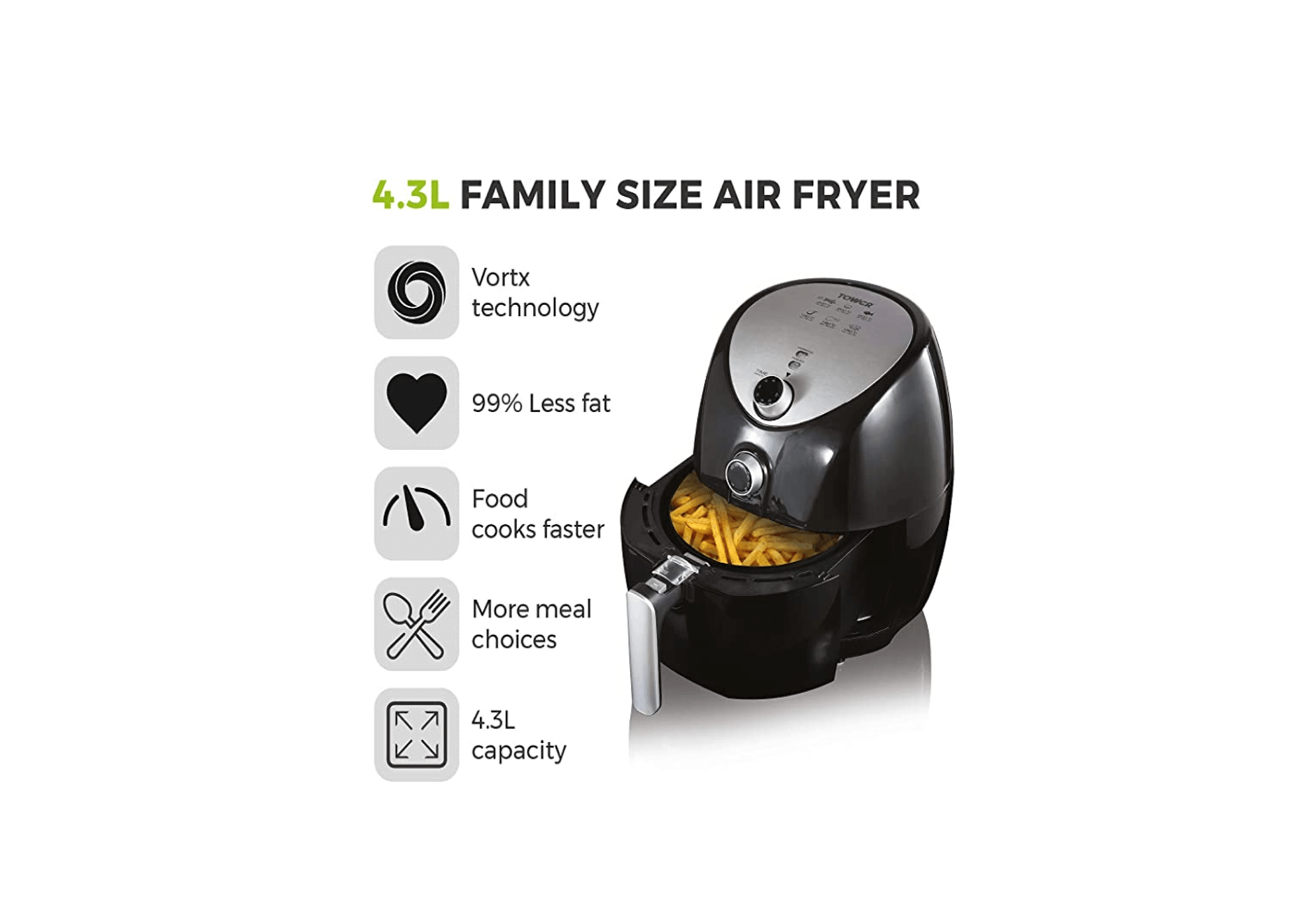 Tower T17021 Family Size Air Fryer with Rapid Air Circulation, 60