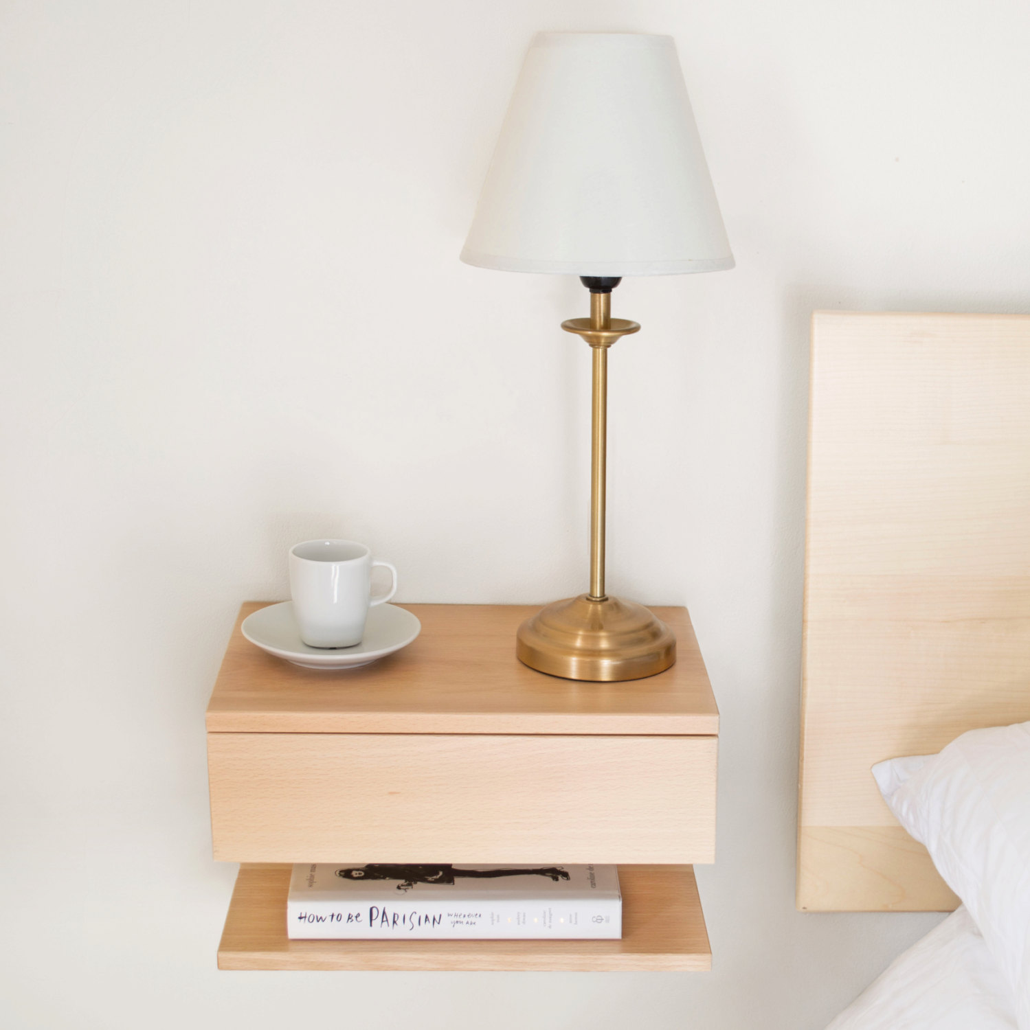 Wooden floating bedside table