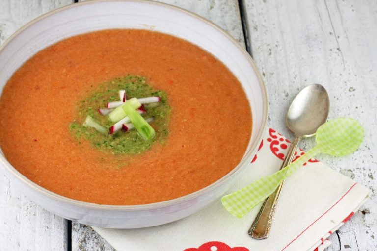 gazpacho + cilantro pesto Adoring Kitchen