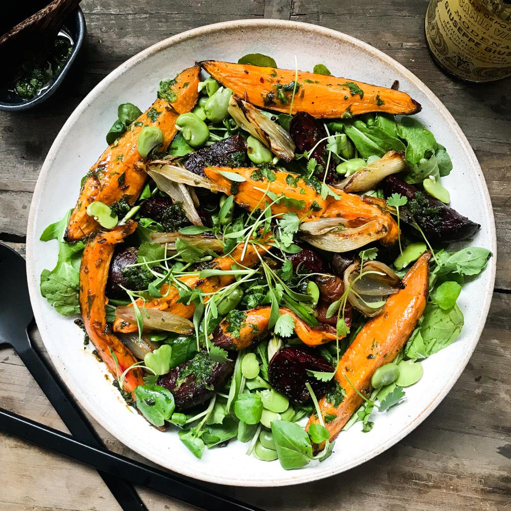 Roast Sweet Potato & Beetroot Salad w Parsley Dressing Adre's Kitchen