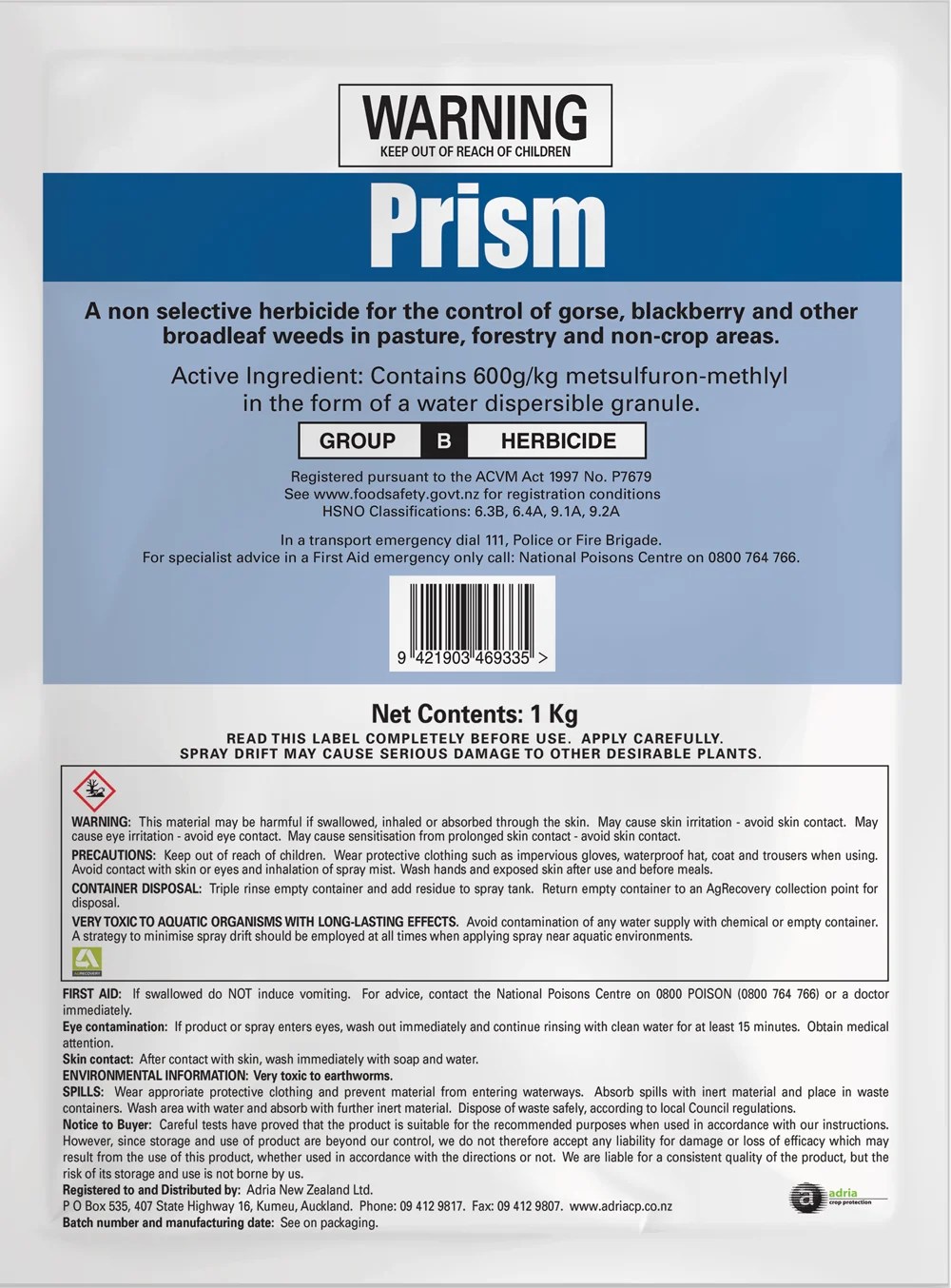 Prism® Herbicides Adria Crop Protection Solution NZ