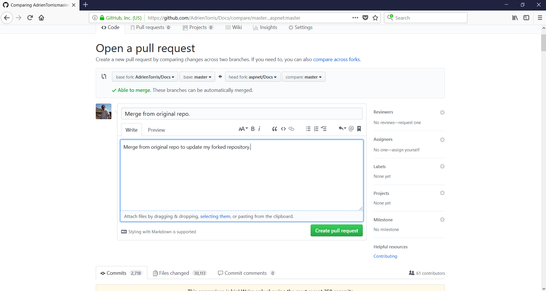 How to update a forked repository from the  UI on GitHub