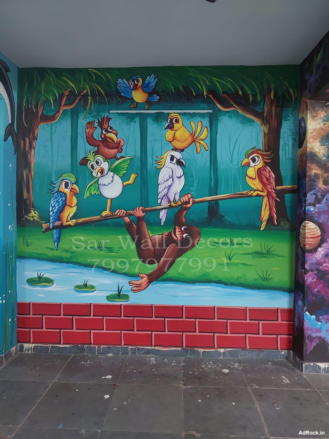 Anganwadi School Cartoon Wall Art Work From Malakpet