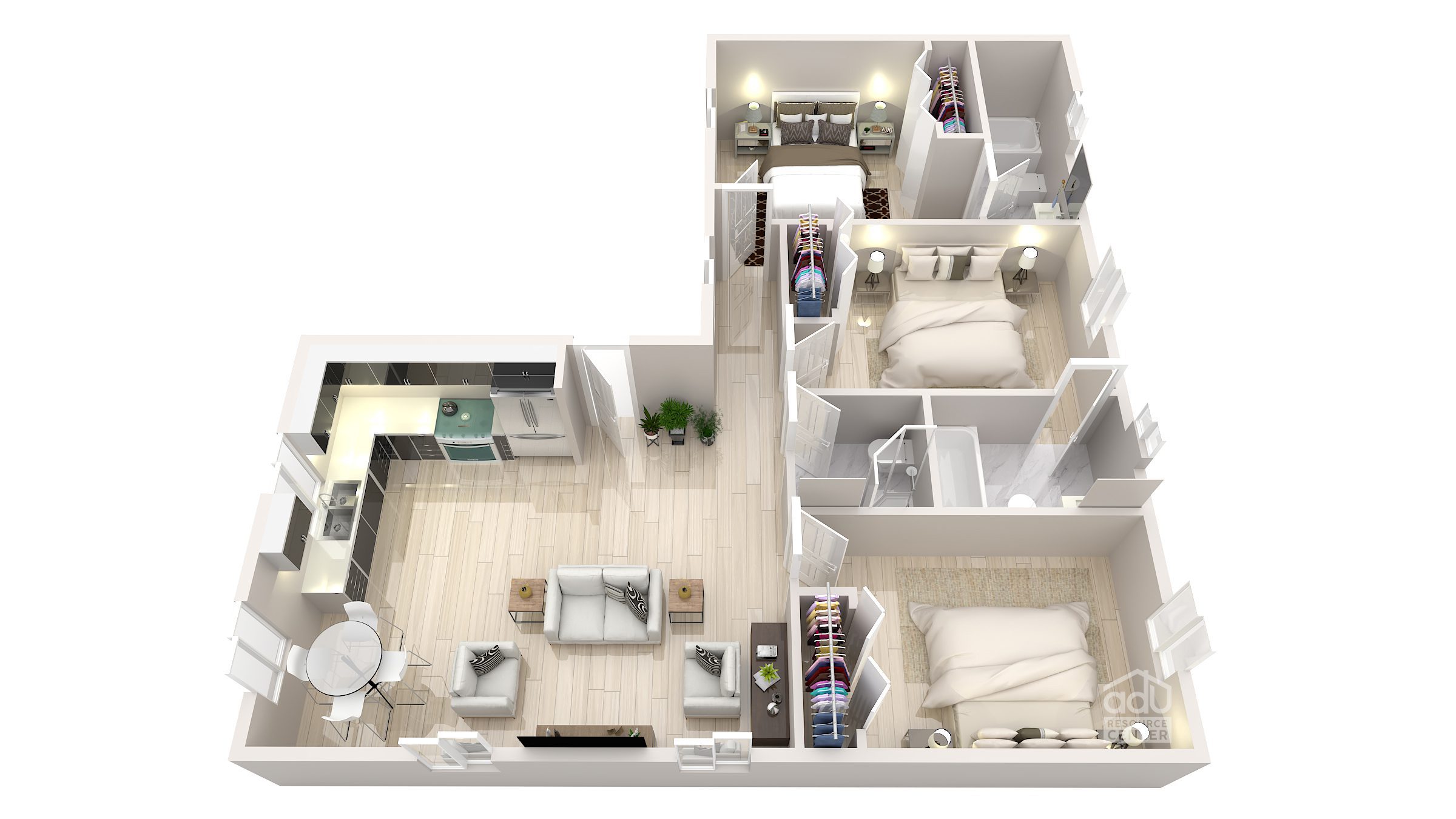 Creative "LShaped" 3 Bedroom ADU Design and Construction