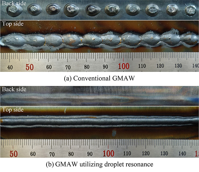 Currentindependent metal transfer by utilizing droplet resonance in