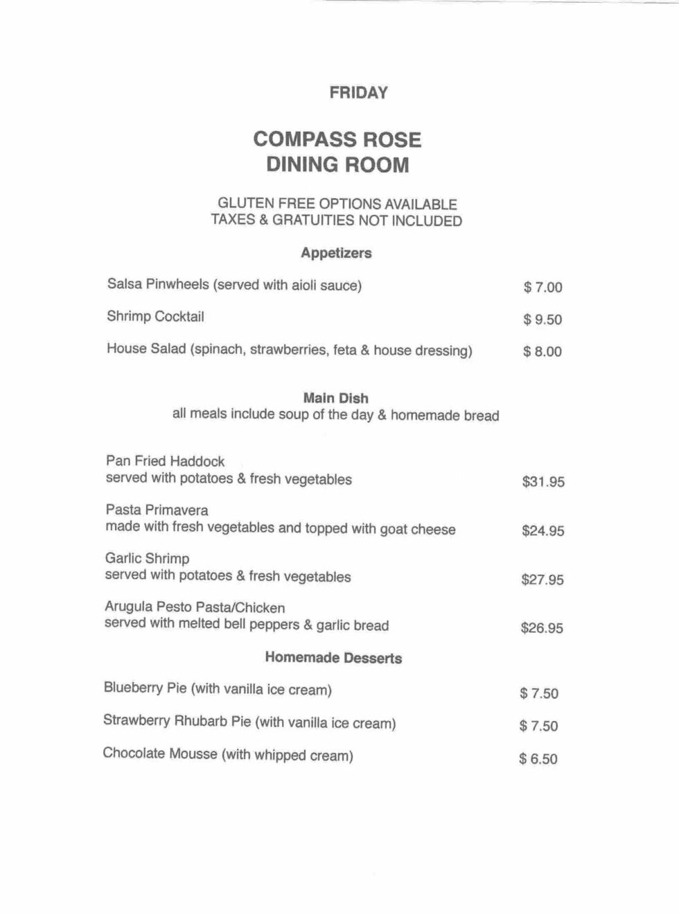 Friday Menu Adventure High