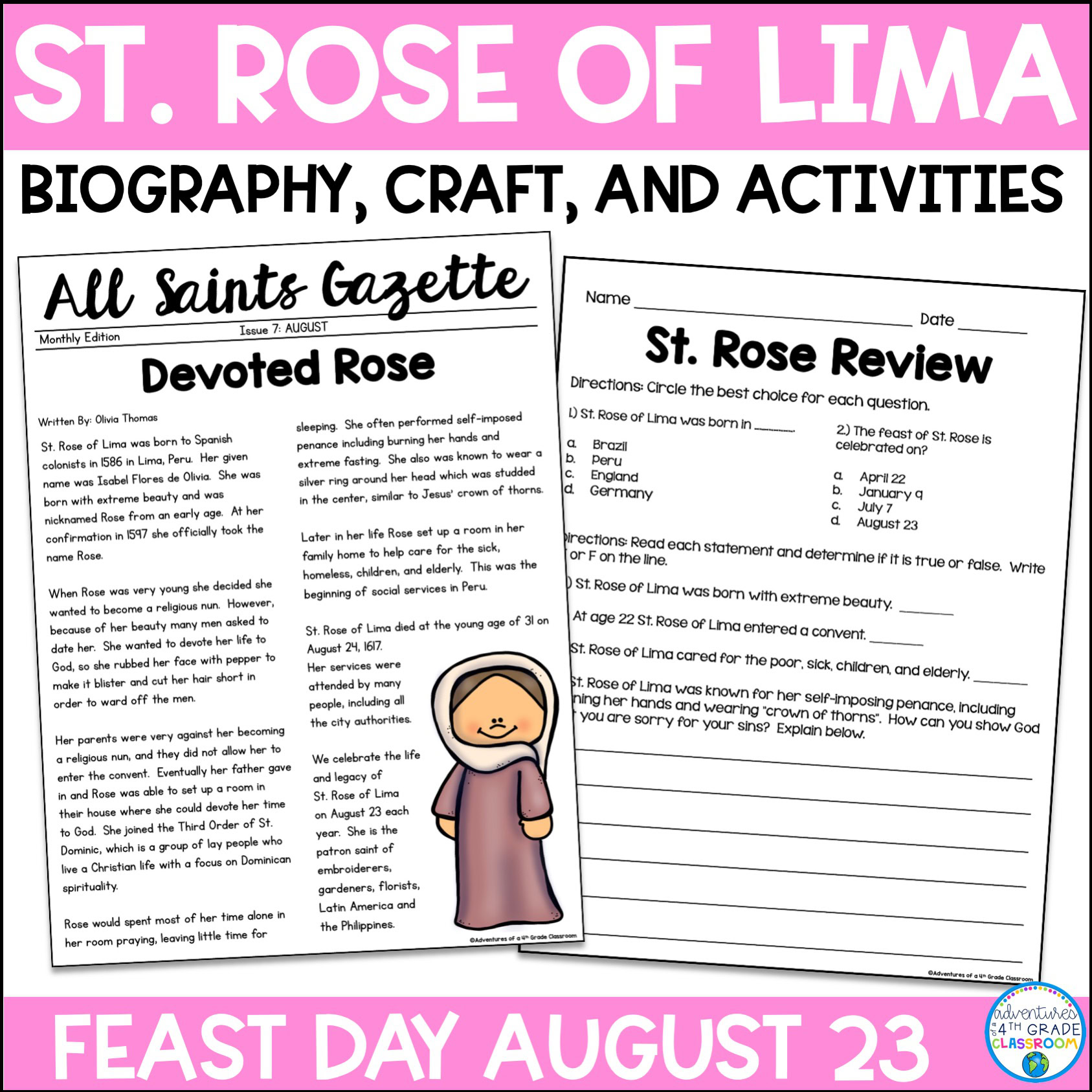 St. Rose of Lima Biography & Activities Adventures of a 4th Grade