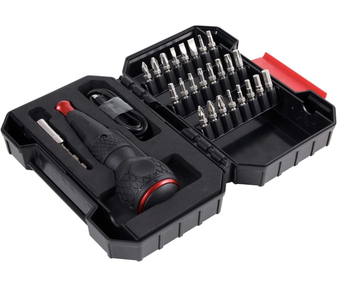 VESSEL Ball Grip Rechargable Screwdriver with 25PC. Bit Set USB 220