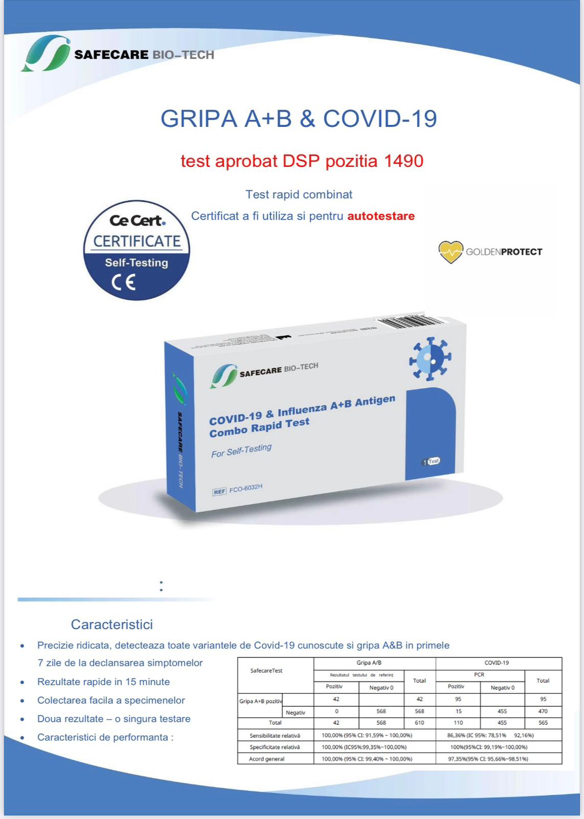 Test rapid gripa antigen combo combinat SARSCoV2 si virus gripal A