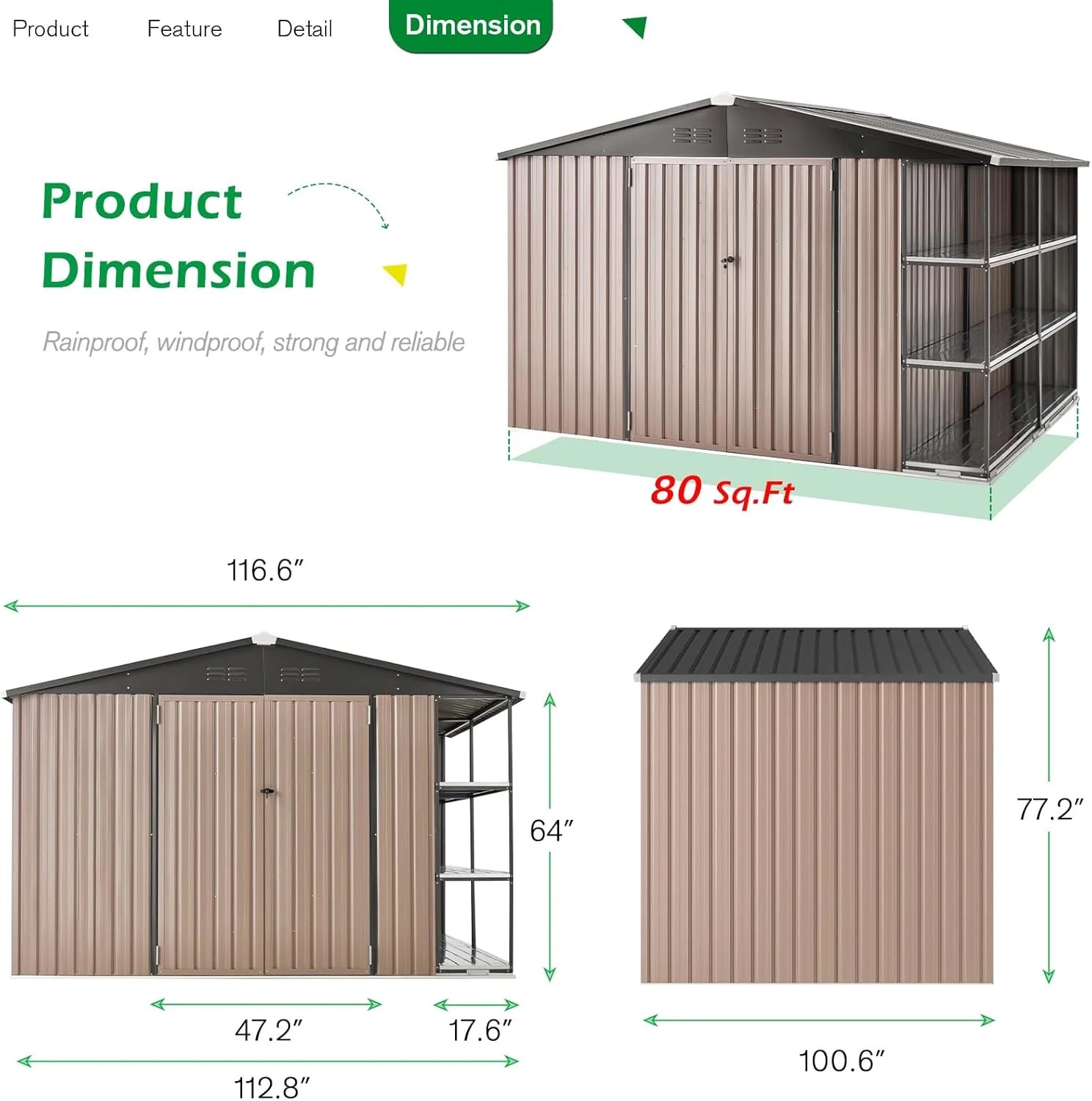AECOJOY 10x8 Storage Shed with Rack Outdoor Garden Storage Shed