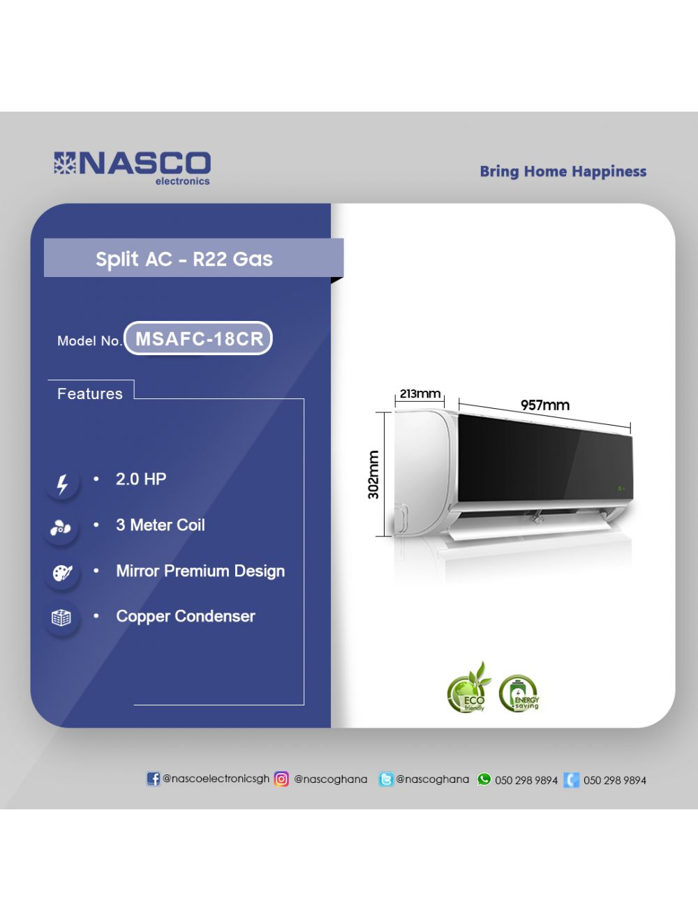 NASCO MSAFC18CR 2.0HP MIRROR AIR CONDITION Aedkit