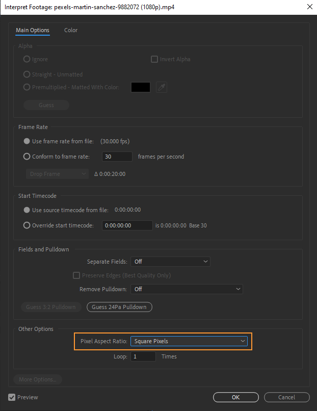 How to interpret footage in After Effects