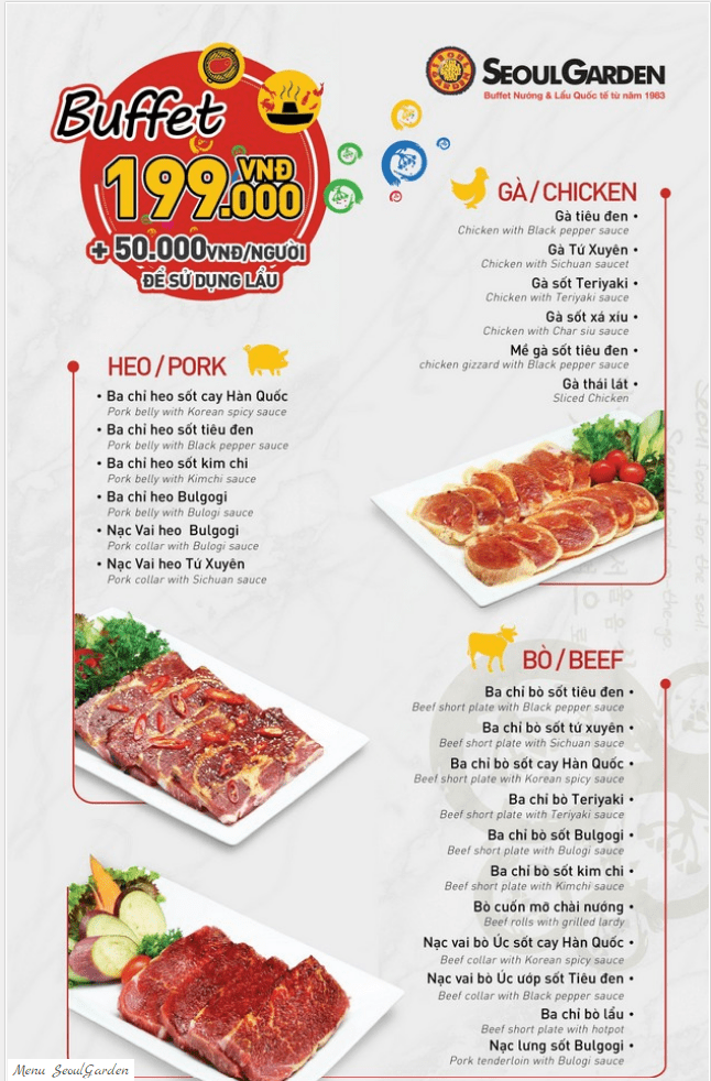 SEOUL GARDEN MENU AEONMall Bình Tân