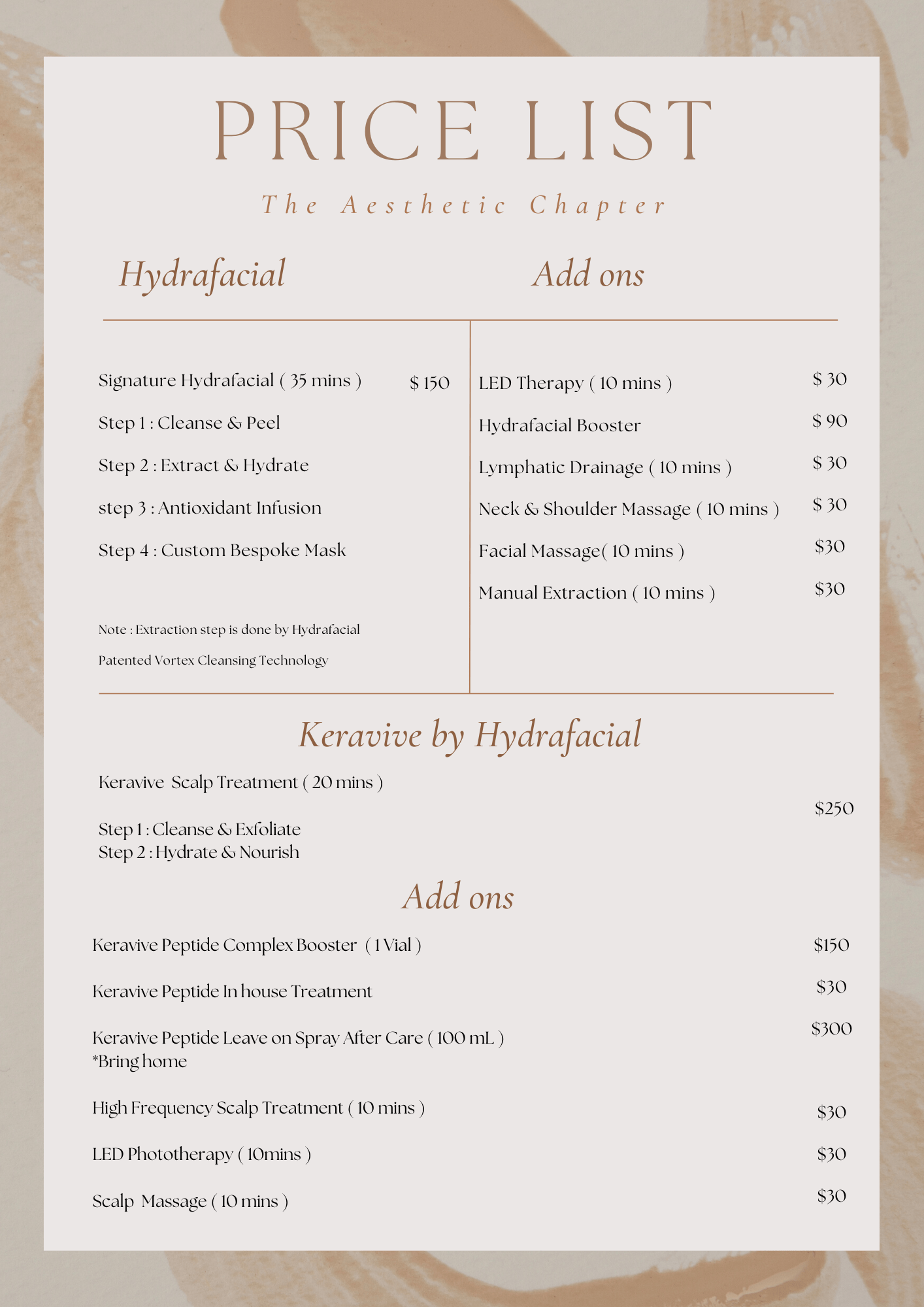 Price List The Aesthetic Chapter Singapore
