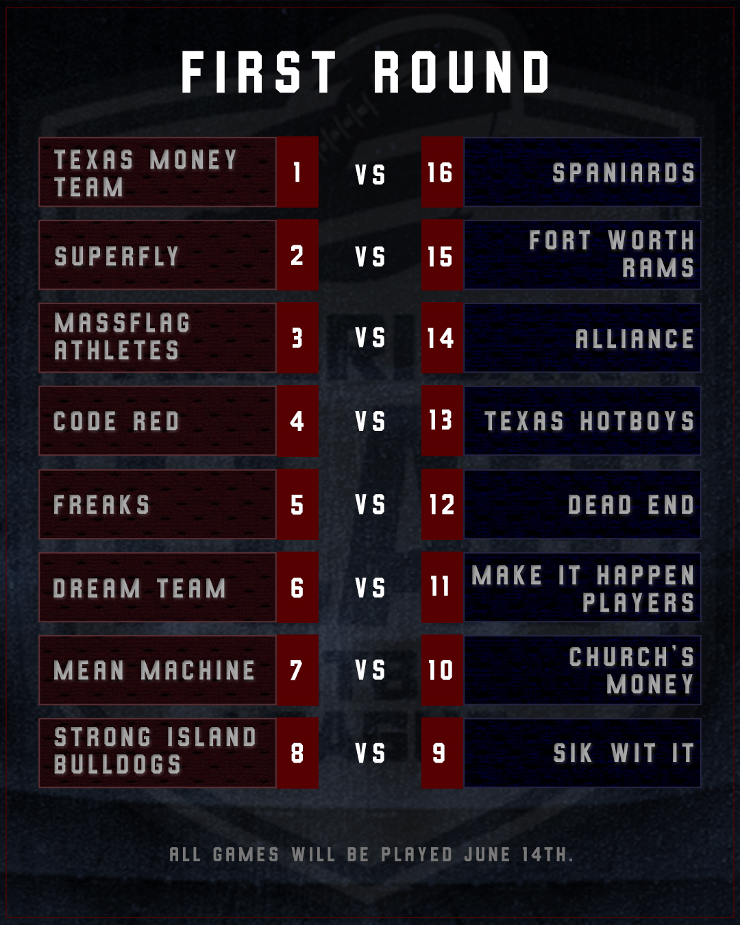Playoffs Round 1 Schedule American Flag Football League