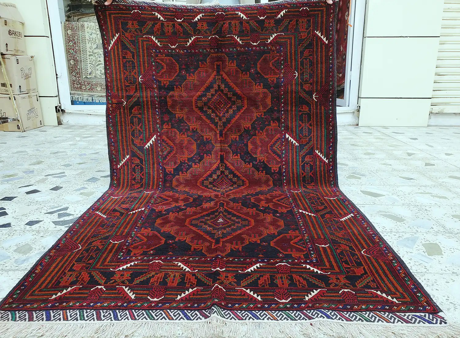 Red Afghan Baloch Rug, Handknotted Afghan Wool Rug, 1.2m x 1.8m 4ft